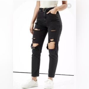 AE American Eagle Ripped Denim Jeans Black High Waist